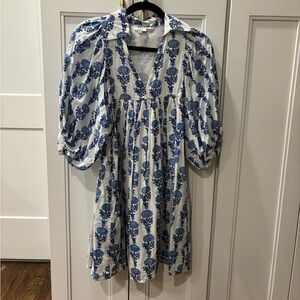 Saule Blockprint Blue Floral Dress